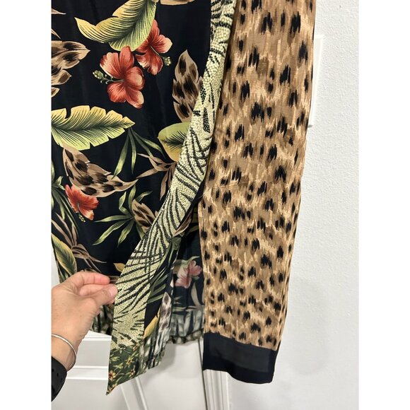 Requirements Petite Faux Wrap Midi Skirt Black Multi Sz 10P Floral Animal Print - Picture 4 of 10